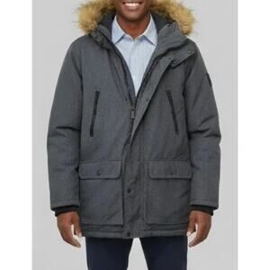 Club Room Men's Parka with a Faux Fur-Hood Jacket Heather Charcoal Mens Size M